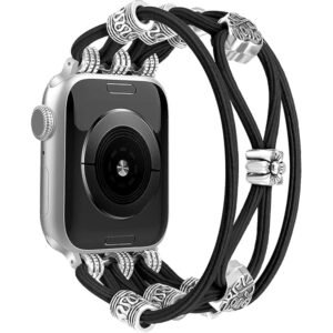 Beaded Bracelet Compatible with Apple Watch Band 41mm 38mm 44mm 42mm 45mm 46mm 49mm Women Boho Braided Solo Loop Nylon Stretchy Dressy Strap for iWatch Serie11/10/9/8/7/6/5/4 SE 3/2/1 Ultra